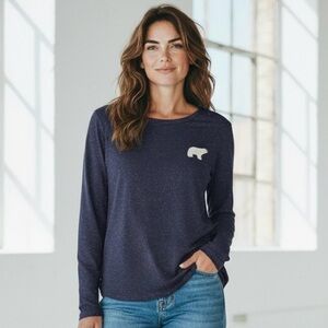 LOFT Navy Speckled Long Sleeve Tee